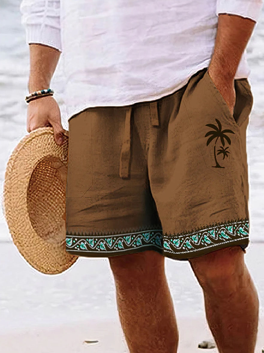 Hawaiian Men's Coconut Print Shorts-tidenox