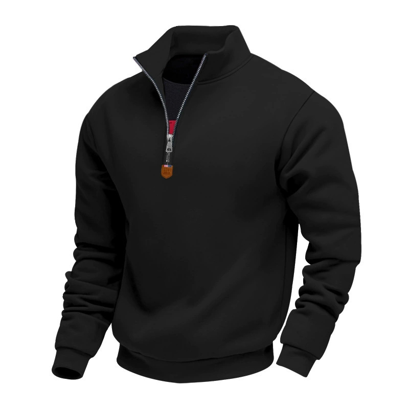 Men's solid color stand collar long sleeve half zip sports casual sweatshirt-tidenox