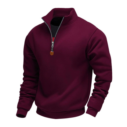 Men's solid color stand collar long sleeve half zip sports casual sweatshirt-tidenox