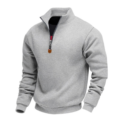 Men's solid color stand collar long sleeve half zip sports casual sweatshirt-tidenox