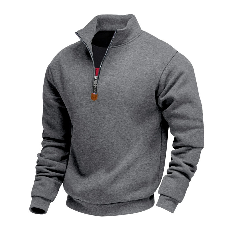 Men's solid color stand collar long sleeve half zip sports casual sweatshirt-tidenox