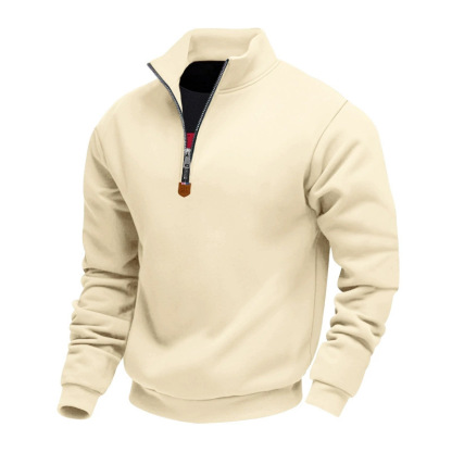 Men's solid color stand collar long sleeve half zip sports casual sweatshirt-tidenox