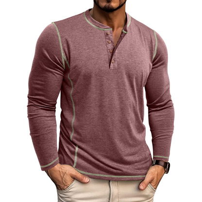 Men's Henley Four-Button Cotton Long-Sleeved Top-tidenox