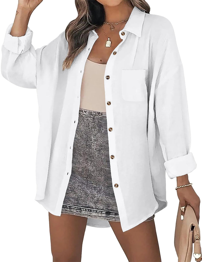 Color Block Button Down Shirts Long Sleeve Linen Shirt-Zeagoo-tidenox
