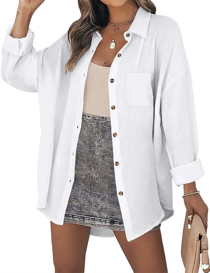 Color Block Button Down Shirts Long Sleeve Linen Shirt-Zeagoo-tidenox