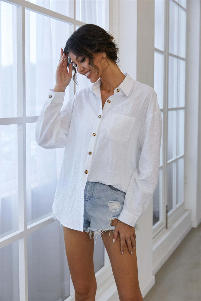 Color Block Button Down Shirts Long Sleeve Linen Shirt-Zeagoo-tidenox