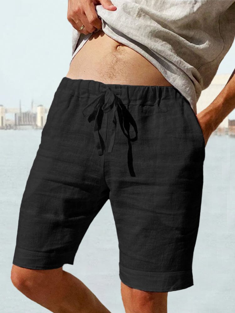 Cotton Linen Drawstring Casual Shorts-tidenox