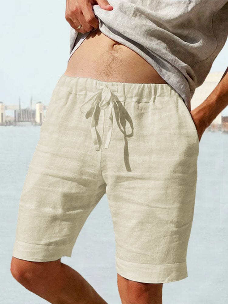 Cotton Linen Drawstring Casual Shorts-tidenox