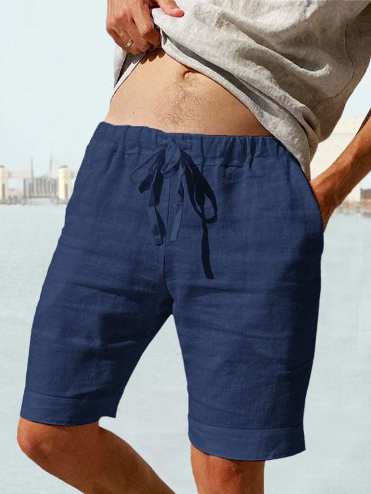 Cotton Linen Drawstring Casual Shorts-tidenox
