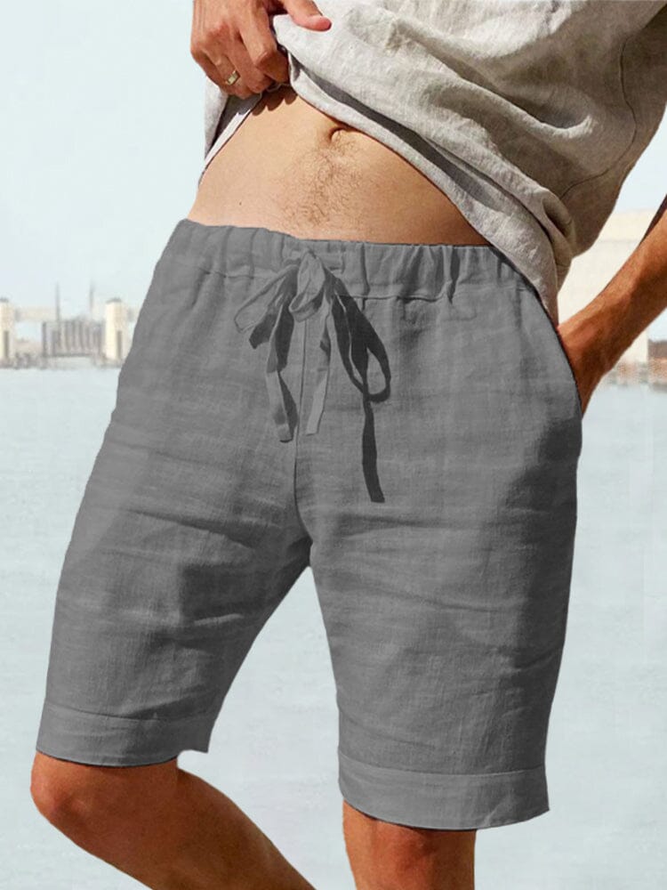 Cotton Linen Drawstring Casual Shorts-tidenox