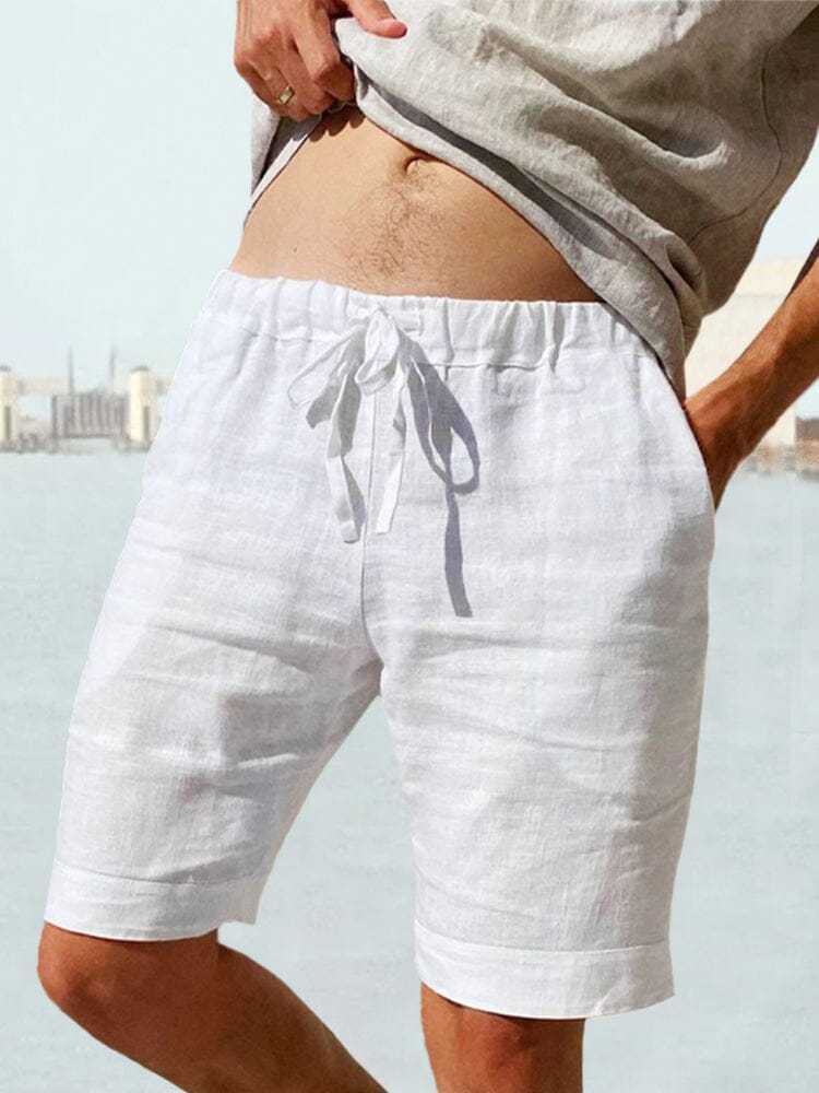 Cotton Linen Drawstring Casual Shorts-tidenox