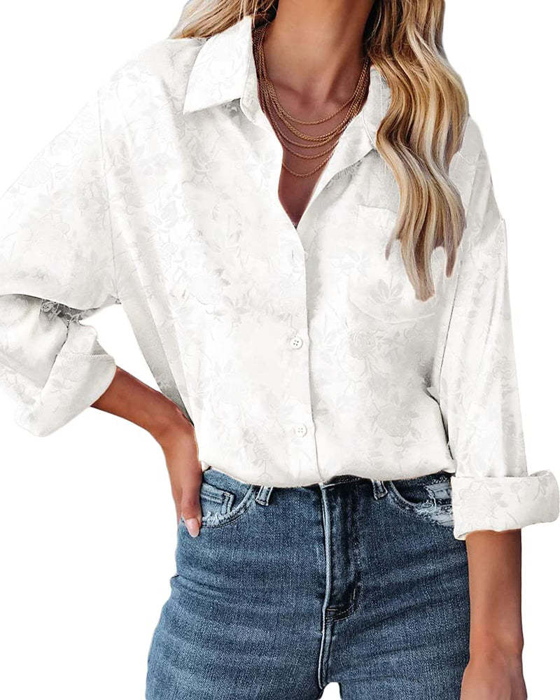 Satin Silk Shirt Floral Button Down Blouse - Zeagoo (Us Only)-tidenox