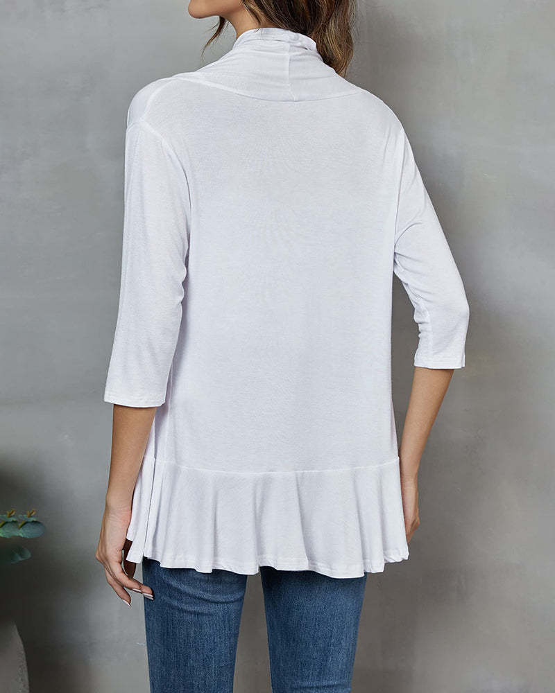 Women's Open Front Cardigan 3/4 Sleeve Draped Ruffles Soft Knit Sweaters - Zeagoo (Us Only)-tidenox