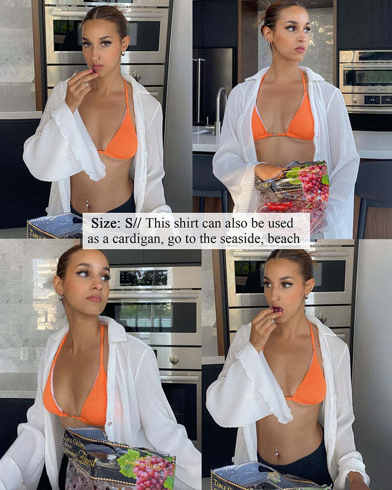 Women's Deep V Neck Shirt Button Front Blouse Bell Long Sleeve Tops - Zeagoo (Us Only)-tidenox