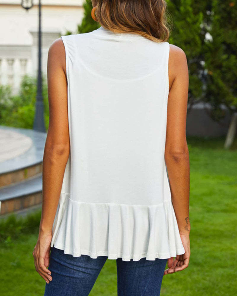 Women's Sleeveless Draped Open Front Cardigan Ruffles Hem Vest - Zeagoo (Us Only)-tidenox