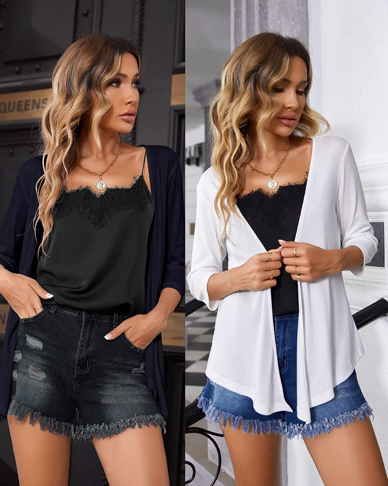 Women's Cropped Cardigan 3/4 Sleeve Sweater Shrugs Tie Front Bolero Jacket 2 Pack S-XXL - Zeagoo (Us Only)-tidenox