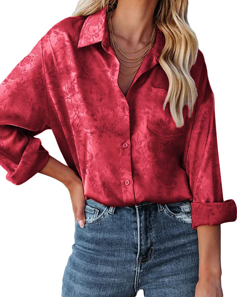 Satin Silk Shirt Floral Button Down Blouse - Zeagoo (Us Only)-tidenox