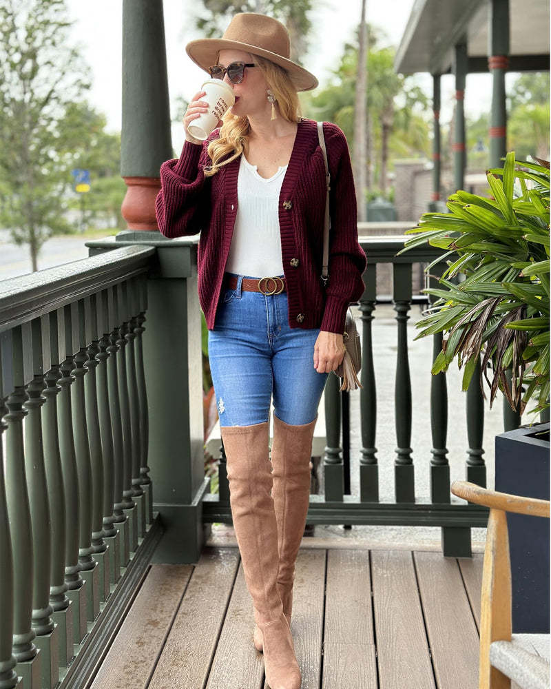 Zeagoo Women's 2023 Fall Chunky Knit Cardigans Open Front Long Sleeve V Neck Button Loose Cardigan Sweaters-tidenox