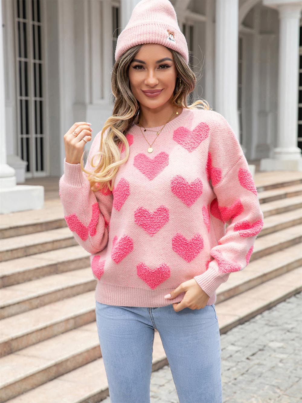 Women's Plush Heart Embroidery Thickened Sweater | NCS-tidenox