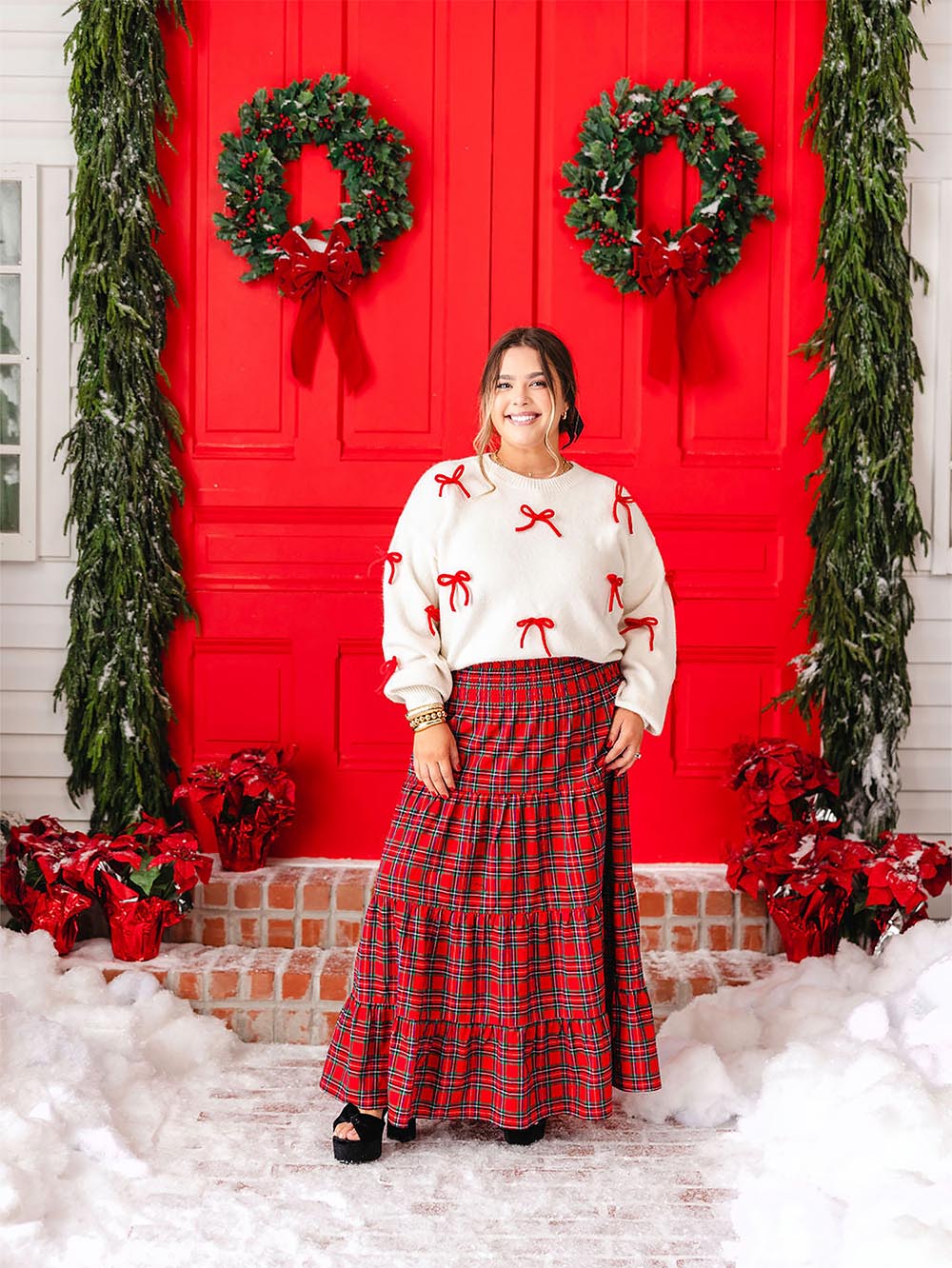 Women Cute Red Bow Decor Christmas Sweater | NCS-tidenox