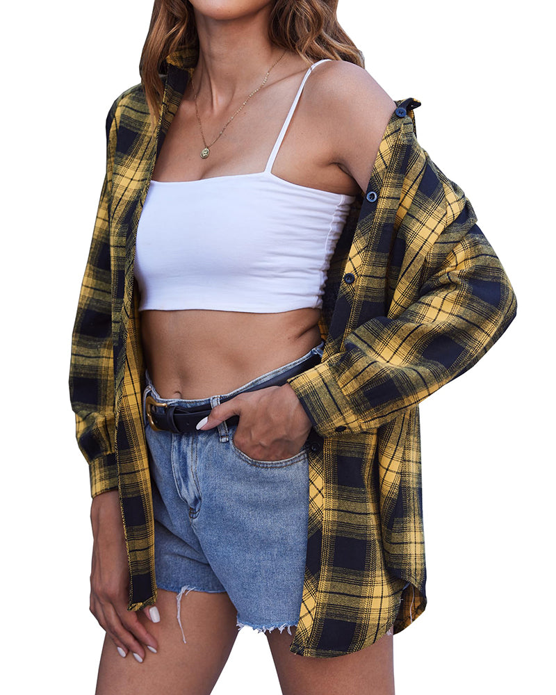 Zeagoo Womens Button Down Blouses Casual Flannel Plaid Shirts Long Sleeve Work Tops-tidenox