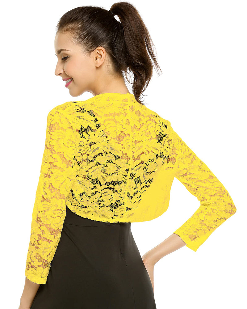 Women's 3 4 Sleeve Bolero Shrugs Crochet Lace Open Cardigan - Zeagoo (Us Only)-tidenox