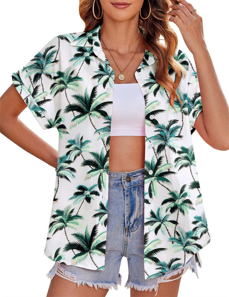 Zeagoo Casual Short Sleeve Floral Print Blouse-tidenox