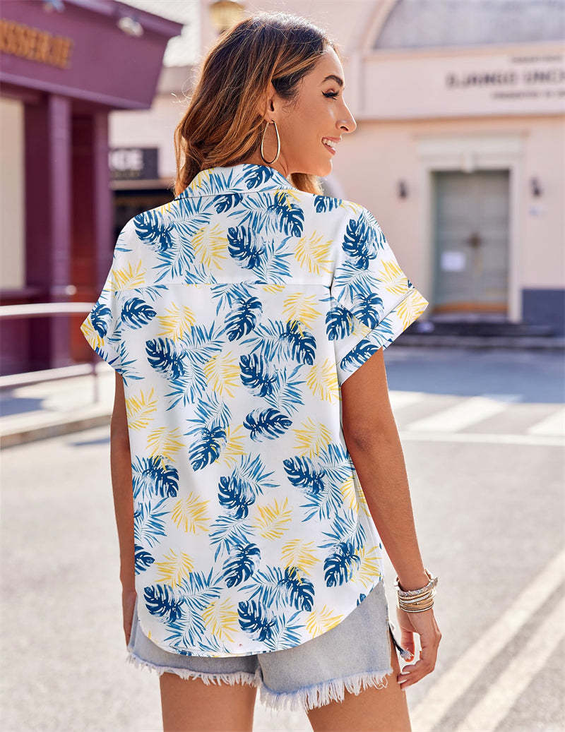 Zeagoo Casual Short Sleeve Floral Print Blouse-tidenox