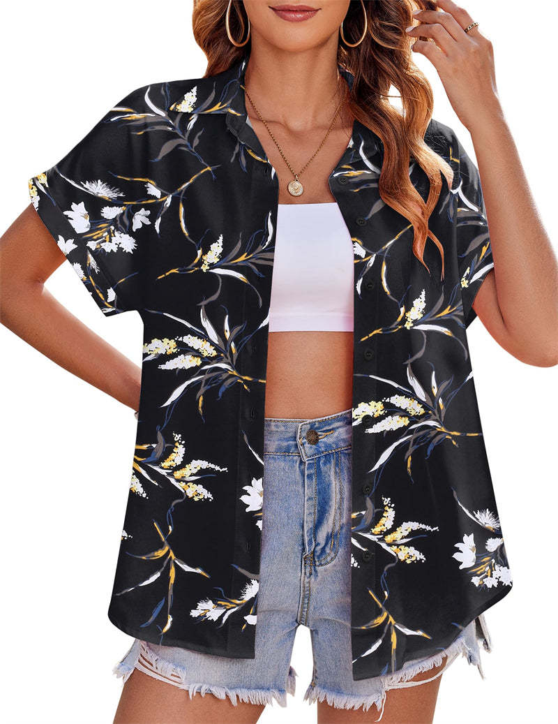 Zeagoo Casual Short Sleeve Floral Print Blouse-tidenox