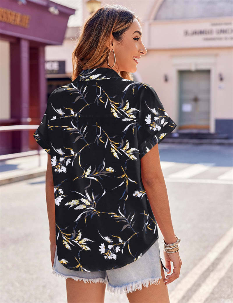 Zeagoo Casual Short Sleeve Floral Print Blouse-tidenox