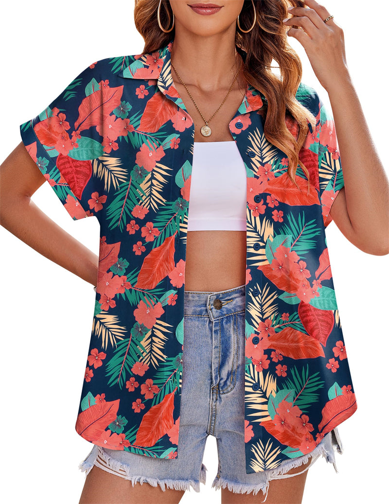 Zeagoo Casual Short Sleeve Floral Print Blouse-tidenox