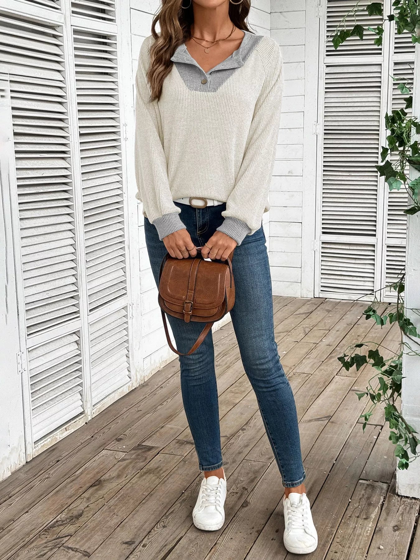 Ribbed Knit Two-Tone Top-tidenox