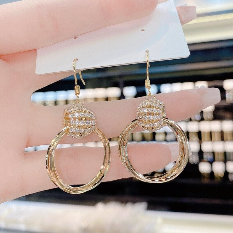 Rhinestone Layered Hoop Earrings-tidenox
