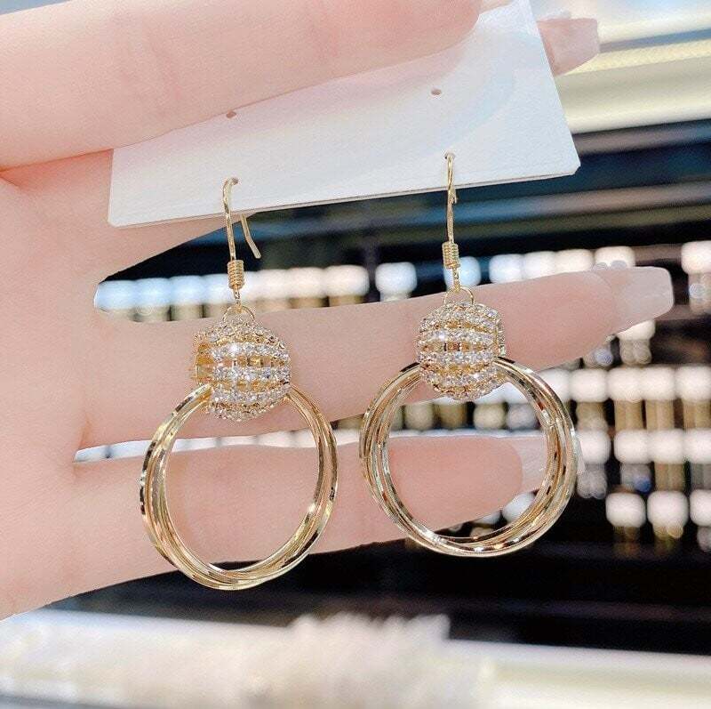 Rhinestone Layered Hoop Earrings-tidenox