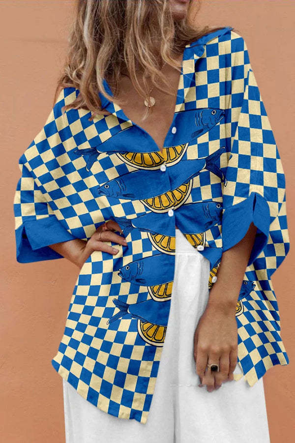 Unique Marine Print Casual Loose Shirt Top-tidenox