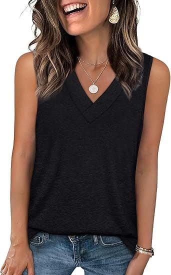 🎁Last Day Promotion 49% OFF✨Women's Sleeveless V-Neck Slimming Loose Fit Casual Tank Top T-Shirt-tidenox