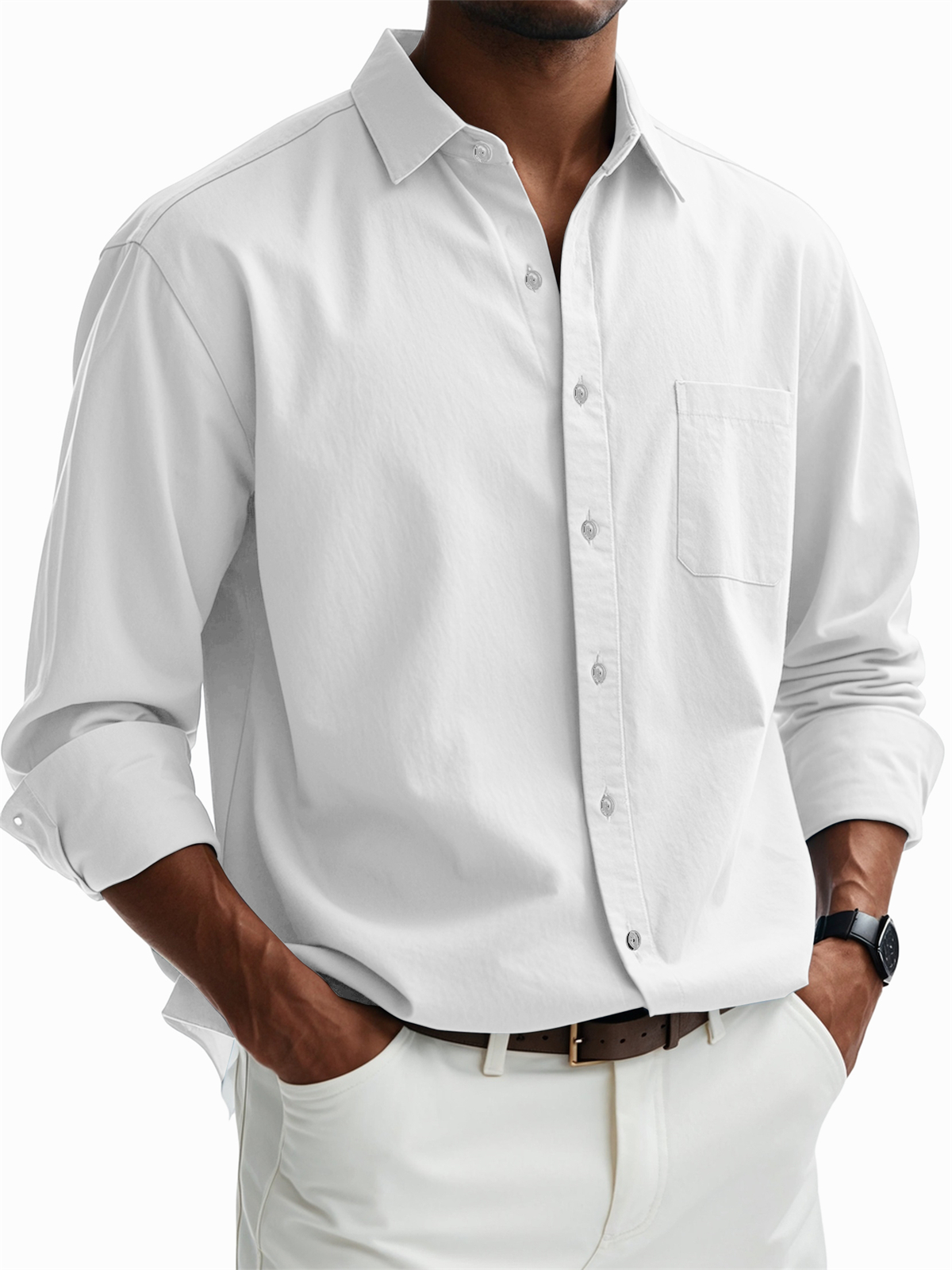 Men's Casual Cotton Pocket Basic Long Sleeve Shirt-tidenox