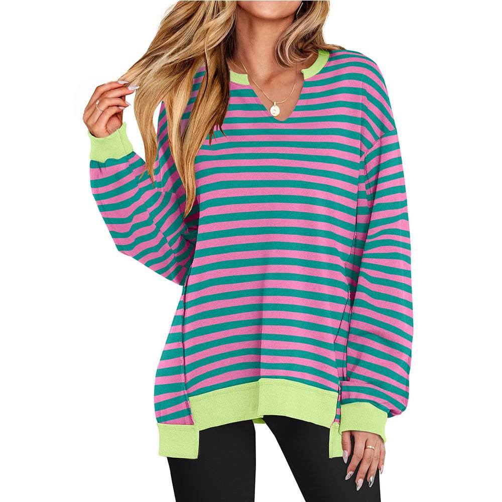 Womens Oversized Sweatshirt V Neck Long Sleeve Tunic Lightweight Pullover-tidenox