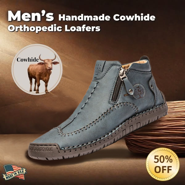 Zipper Plush Ankle Leather Orthopedic Shoes For Men Nonslip Boots-tidenox