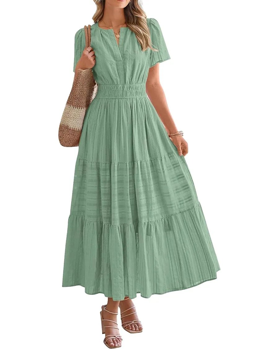 Limited time sale🔥Womens Summer Lightweight Short Sleeve Midi Maxi Dresses