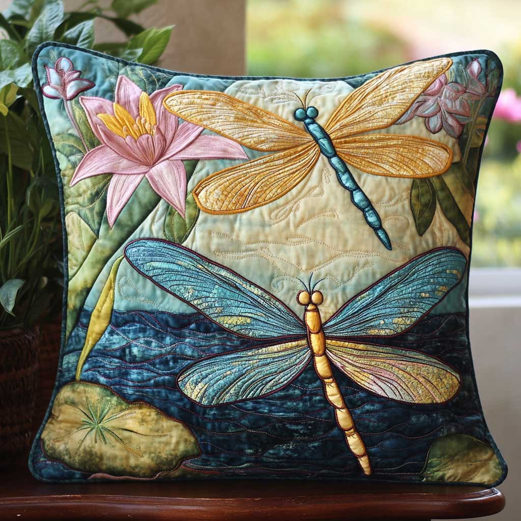Vintage Dragonfly Water Lily WP2502079CL Quilt Pillow Case-tidenox
