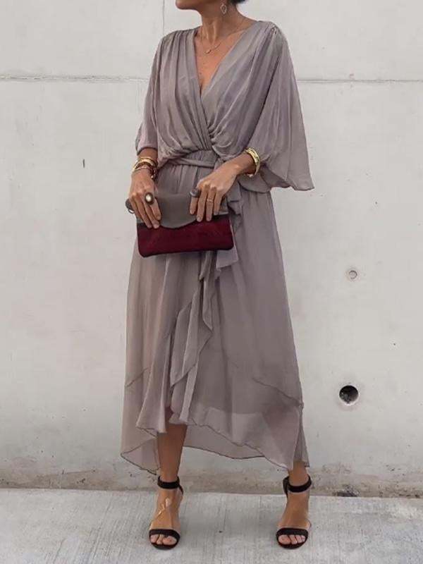 Stylish and elegant V-neck maxi dress-tidenox