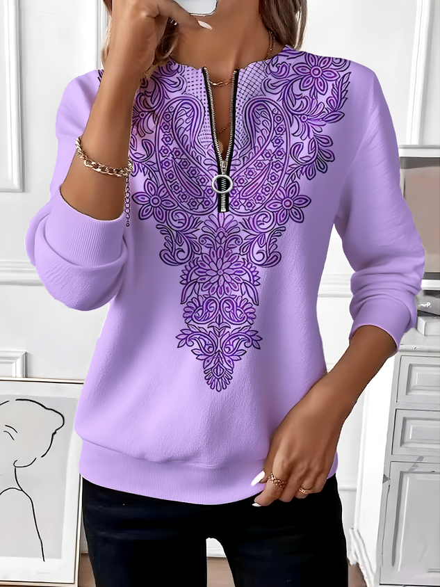 Women's Retro Art Graphic Design Everyday Long Sleeve Center Front Zip Sweatshirt-tidenox