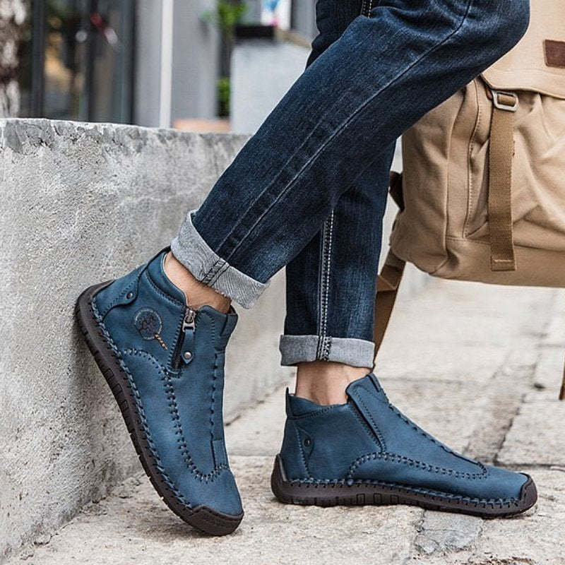 Zipper Plush Ankle Leather Orthopedic Shoes For Men Nonslip Boots-tidenox