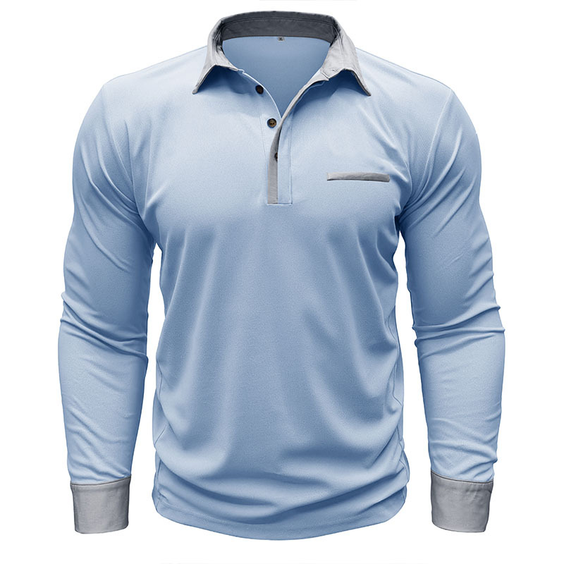 Men's new casual long sleeve lapel Polo shirt Henry shirt men's top-tidenox