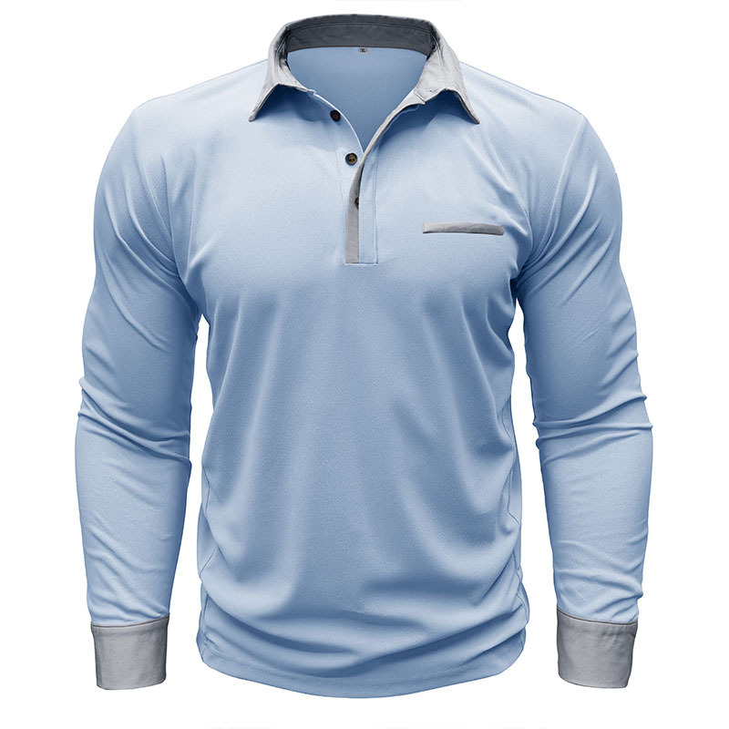 Men's new casual long sleeve lapel Polo shirt Henry shirt men's top-tidenox