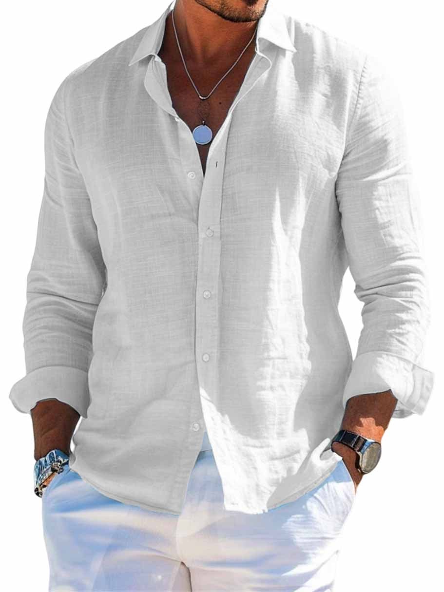 Men's Hawaiian Casual Basic Long Sleeve Shirt-tidenox