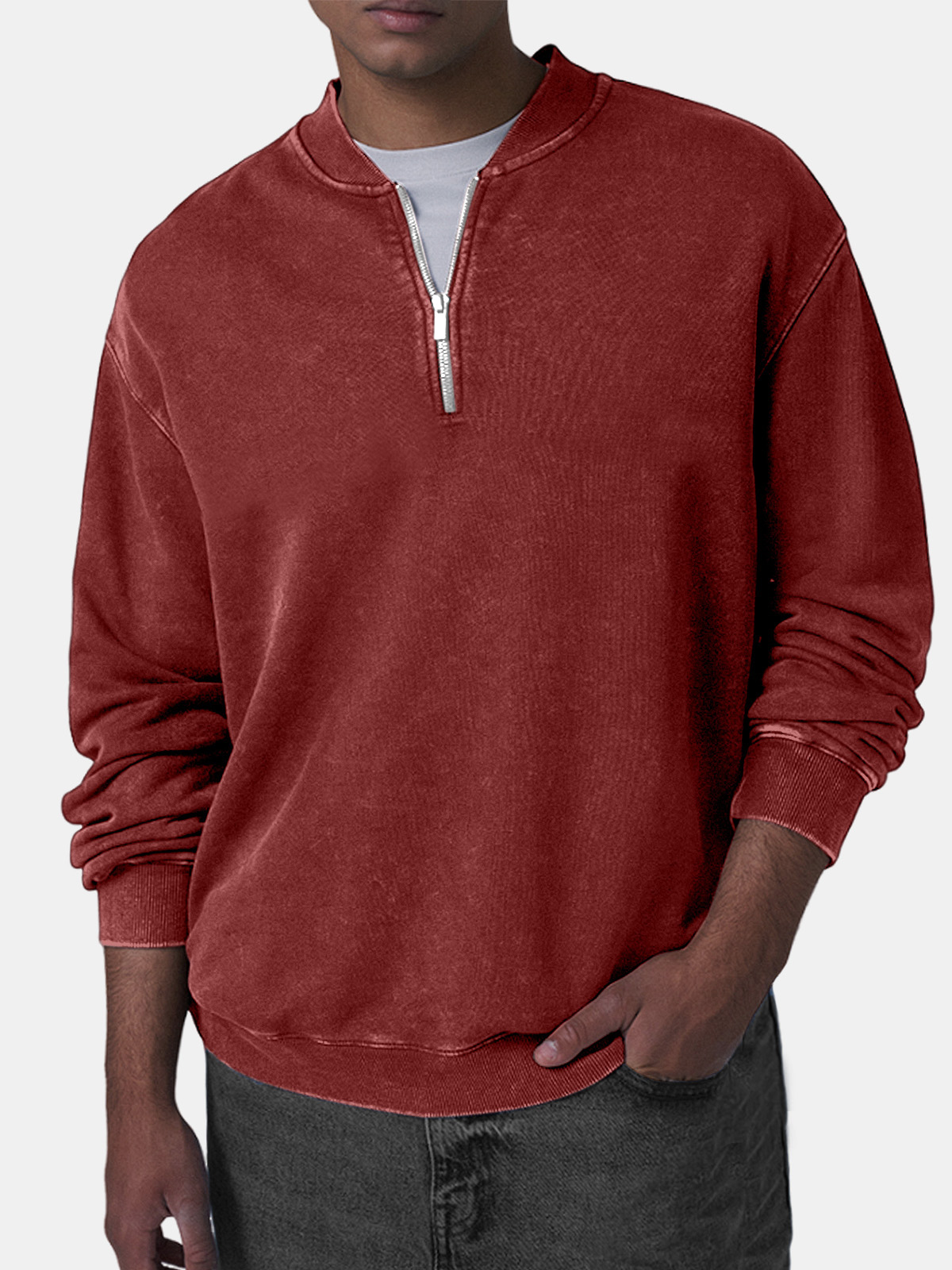 Men's Retro Casual Baseball Collar Zip Long Sleeve Top-tidenox