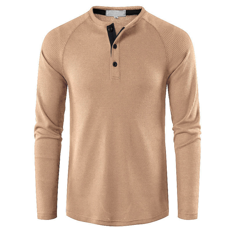 Men's Lightweight Henley Collarless Plain Crew Neck Shirt-tidenox