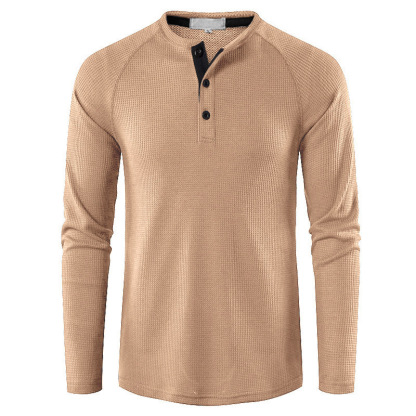 Men's Lightweight Henley Collarless Plain Crew Neck Shirt-tidenox